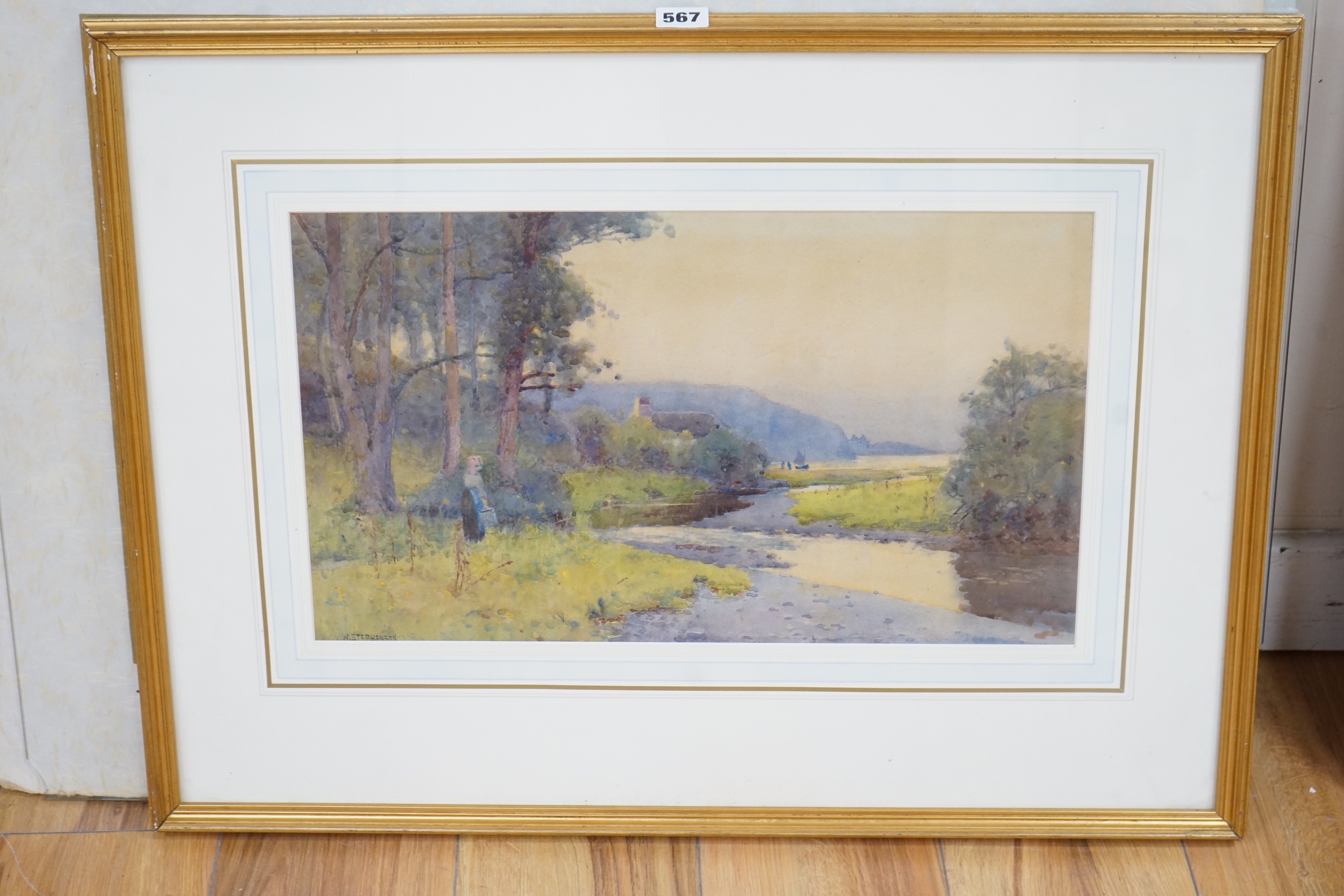 Willy Stephenson (1857-1938), watercolour, River landscape, signed, 28 x 49cm